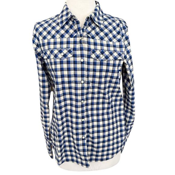 Stio Womens Eddy Shirt Long Sleeve Performance Pearl Snap Button Gingham Medium - Picture 1 of 8